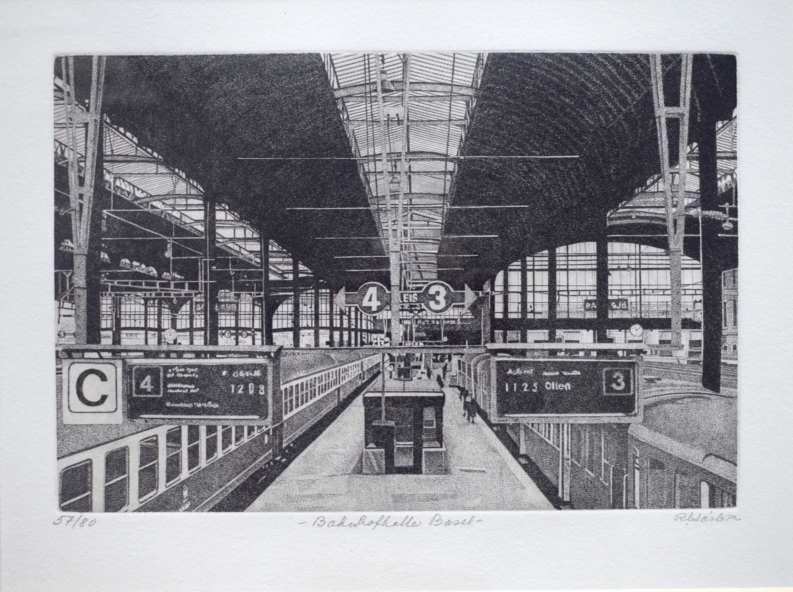 Häsler Bahnhof Basel Radierung